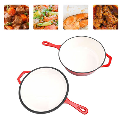 6 Quart 2 in 1 Cast Iron Dutch Oven Pot with Skillet Lid, 4+2qt Enamel Dutch Oven Dual Handle, Pre-Seasoned Heavy Duty All-in-One Cookware, Red