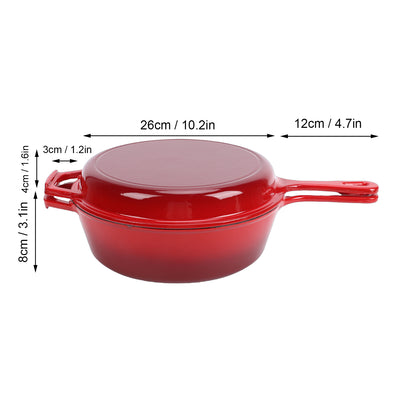 6 Quart 2 in 1 Cast Iron Dutch Oven Pot with Skillet Lid, 4+2qt Enamel Dutch Oven Dual Handle, Pre-Seasoned Heavy Duty All-in-One Cookware, Red