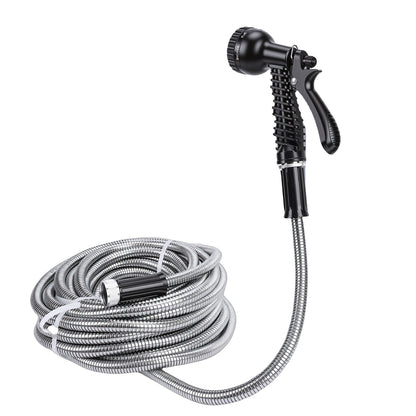 100 FT Garden Hose ,304 Stainless Steel Heavy Duty Water Hose with 7 Function Nozzles No-Kink Rust Proof for Yard Outdoor