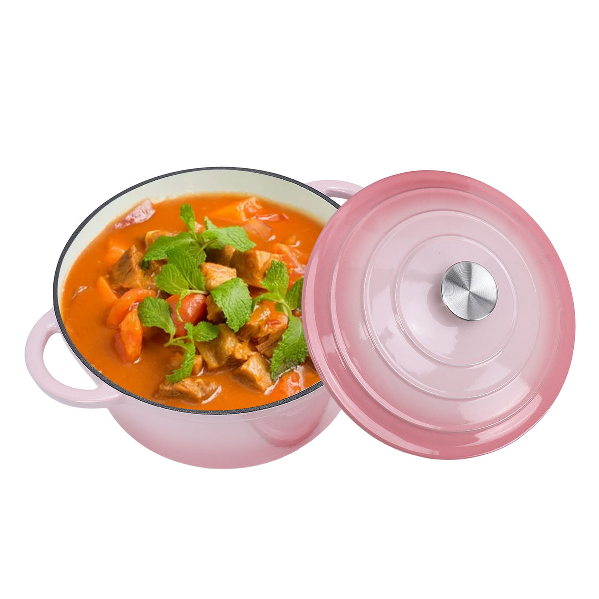 6.5 QT Enameled Cast Iron Dutch Oven with Lid, Nonstick Cookware for Baking, Roasting, Braising & Cooking, Dual Handles, Pink