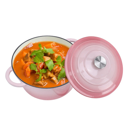 6.5 QT Enameled Cast Iron Dutch Oven with Lid, Nonstick Cookware for Baking, Roasting, Braising & Cooking, Dual Handles, Pink