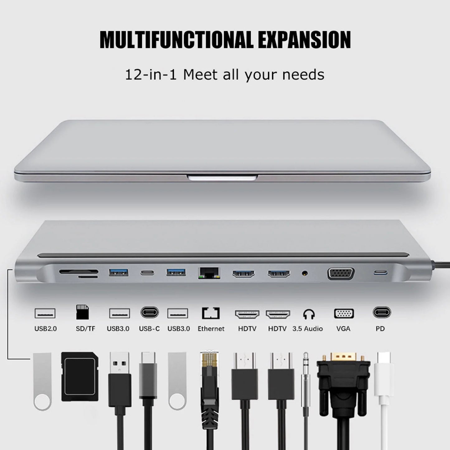 USB C Docking Station 12-in-1 USB C Hub with Dual HD-MI 4K Monitors Ports, 3 USB A Port, 87W PD Charging, TF/SD Card Reader, VGA, RJ45 LAN Port, USB C 3.0 Adapter for PC/Laptop/Phone