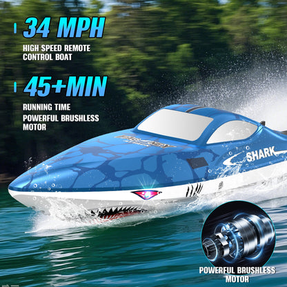 FAGINEY Brushless RC Boat 34 MPH(55 KPH) Fast Remote Control Boat 2.4GHz Racing Boat with LED Lights, High Speed RC Boats for Adults Boys Girls