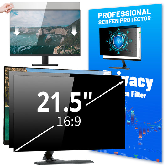 21.5 inch Computer Privacy Screen Filter for 16:9 Widescreen Monitor, Eye Protection Anti-Glare Blue Light Desktop Monitor Privacy Film, Removable Anti-Scratch Screen Protector