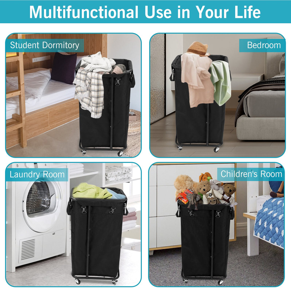 Laundry Hamper with 4 Wheels,100L Rolling Laundry Basket,600D Oxford Fabric Round Laundry Cart,Steel Frame and Removable Laundry Bag