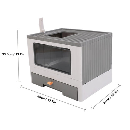 Enclosed Cat Litter Box Large with Lid Cover&Litter Scoop Foldable Cat Toilet Cat Self-Grooming Side Panel w/ Easy Cleaning Tray