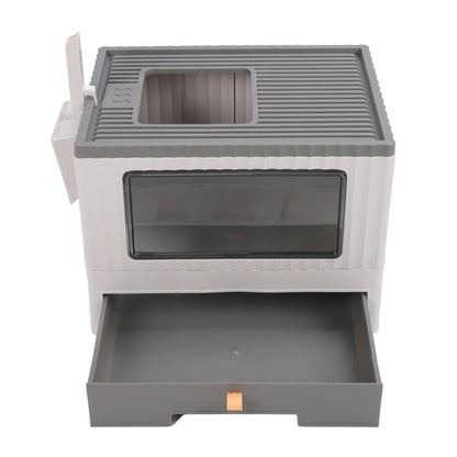 Enclosed Cat Litter Box Large with Lid Cover&Litter Scoop Foldable Cat Toilet Cat Self-Grooming Side Panel w/ Easy Cleaning Tray