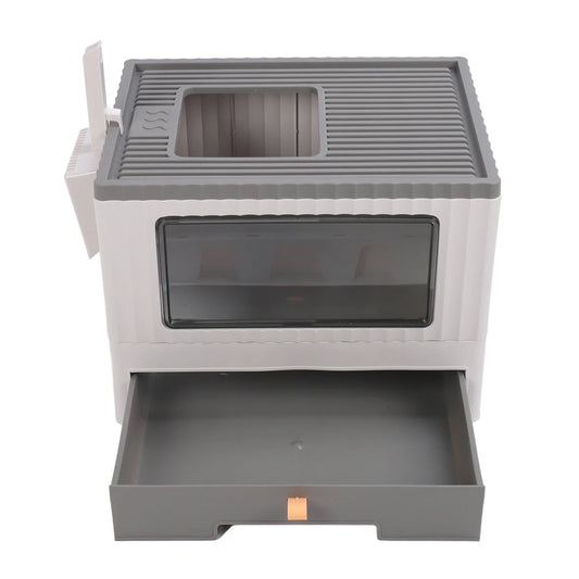 Enclosed Cat Litter Box Large with Lid Cover&Litter Scoop Foldable Cat Toilet Cat Self-Grooming Side Panel w/ Easy Cleaning Tray