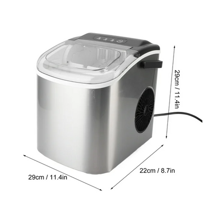 Fyydes Stainless Steel Countertop Ice Maker, 33Lbs In 24Hrs Ice 9 Cubes In 6 Mins, Auto-Cleaning with Ice Scoop and Basket