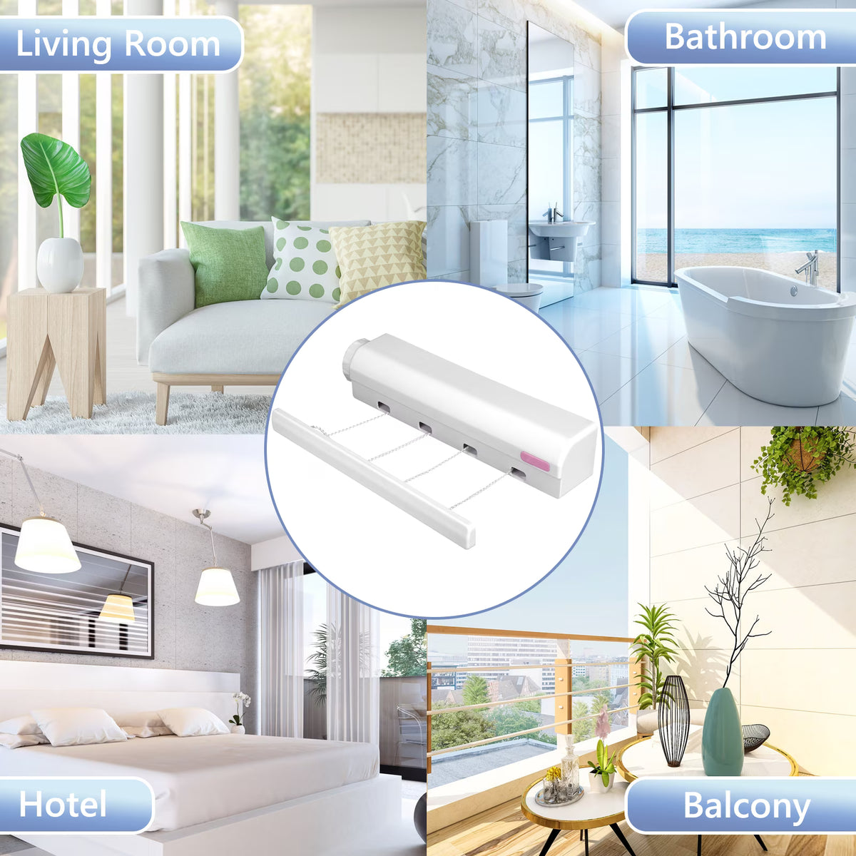 Retractable Clothesline Indoor Outdoor 4 Line Telescopic Clothes Drying Rope Hanger Wall Mounted Clothes Dryer Line