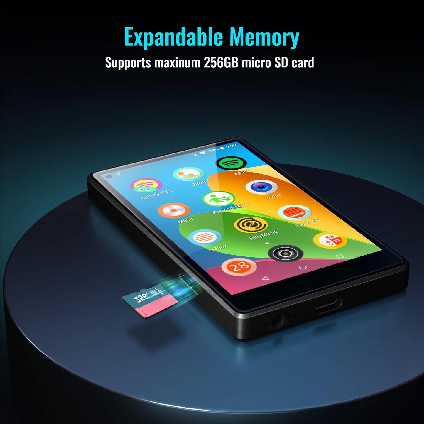 144GB MP3 Player with Bluetooth and WiFi, 4.0" Full Touchscreen MP3 MP4 Player for Kids, Android Music Player with Speaker, Browser, Audible, E-Book, Support Up to 256GB, Black