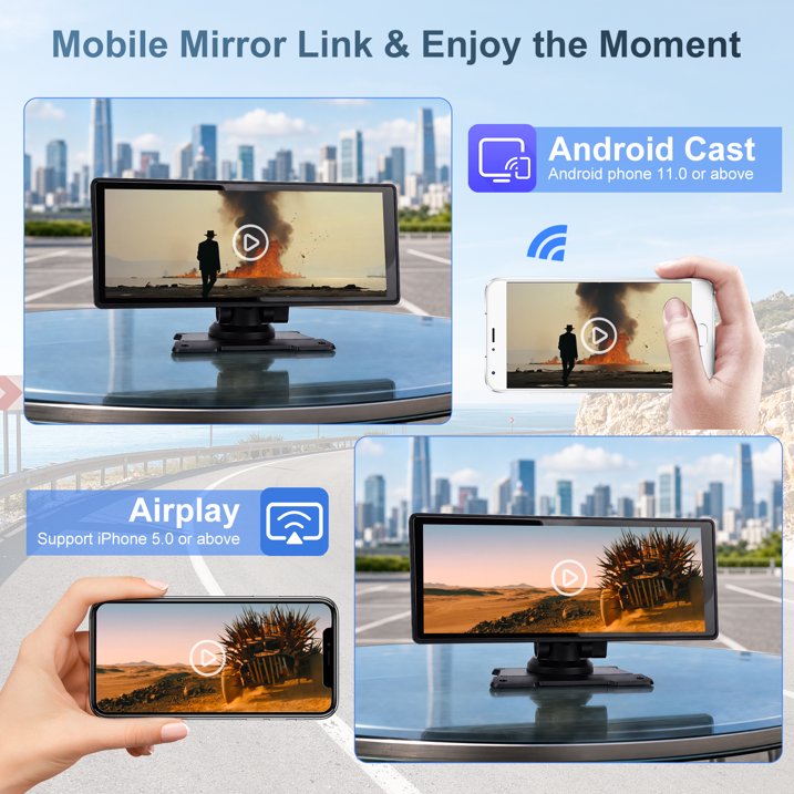 10.26" Wireless Carplay Screen for Car 4K Dash Cam Carplay & Android Auto, Includes 32GB SD Card, 1080p Backup Camera, Map Navigation/Mirror Link/Voice Control/Bluetooth/Music Player, Plug & Play