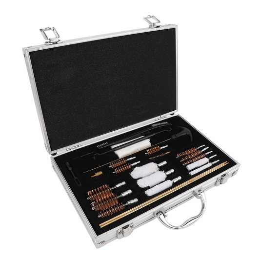 Universal Gun Cleaning Kit, 25 Pieces Gun Clean Kit with Aluminum Case and Metal Brushes, Silver Portable Gun Cleaner for Handguns Rifles Pistol and Shotguns, Compact Gun Accessories Gifts for Men