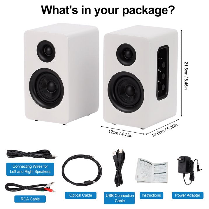 3" Active Bluetooth 5.0 Bookshelf Speakers, 80W Carbon Fiber Speaker Unit - Built-in 24bit DAC Dynamic 3D Surround Sound 2.0 Computer PC Monitor Gaming (Pair, White)