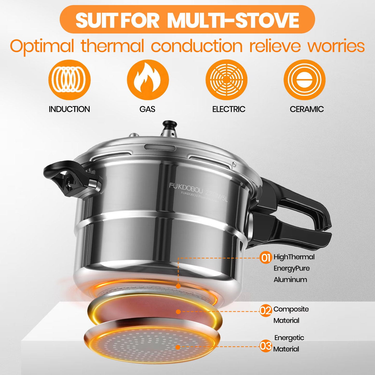 Pressure Cooker, 4.5QT Aluminum Pressure Cooker Cooking Various Foods For Gas Stove Induction Cooker