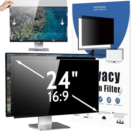 24" Computer Privacy Screen Filter for 16:9 Widescreen Monitor Screen Protector, Desktop PC Monitor Privacy Film, Monitor Privacy Shield and Anti-Glare, Anti-Scratch, Anti Blue Light Protector