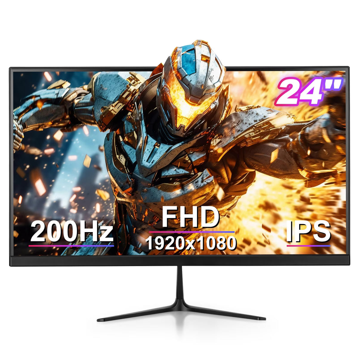 24 Inch Gaming Monitor 1K 200Hz High Refresh Rate 1ms Response 1920x1080 Resolution 100% NTSC Color Gamut HD Multimedia Interface DP Interface 24 Inch Black 200Hz+frameless