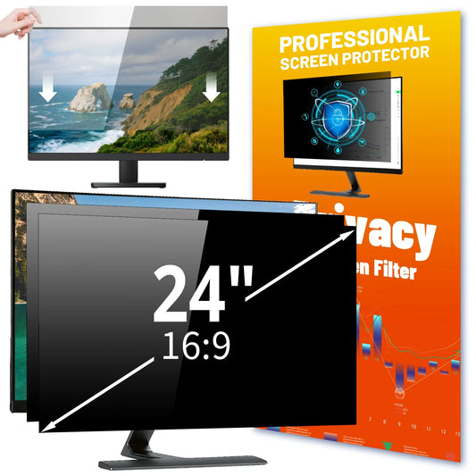 24 inch Computer Privacy Screen Filter, Desktop Monitor Privacy Film for 16:9 Aspect Ratio Monitor Screen Protector, Removable Monitor Shield Anti-Glare Scratch, Anti Blue Light Protector
