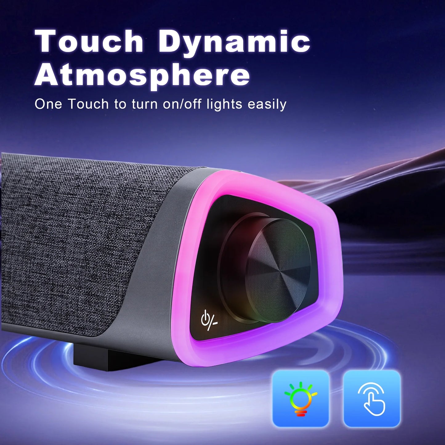 Bluetooth Computer Speakers for Desktop, Stereo Sound Soundbar for Desktop Laptop Monitor, Plug & Play PC Speakers with Dynamic LED Light & Volume Knob, USB Powered w/ 3.5mm Cable HiFi Gaming Speaker