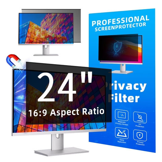 24" Magnetic Computer Privacy Screen Filter for 16:9 Widescreen Monitor Screen Protector, Anti-Glare Blue Light Privacy Filter Shield, Removable Desktop Monitor Privacy Film, Double Sided Reversible