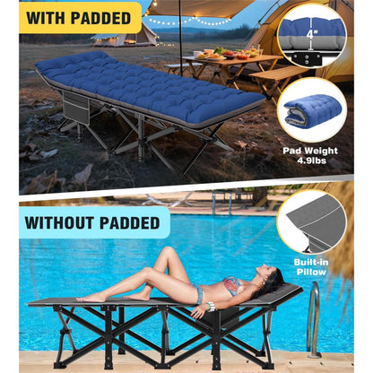 Folding Camping Cots for Adults, Portable Outdoor Camping Bed with Mattress, Heavy Duty Guest Bed Sleeping Cot Folding Bed for Camping Traveling Office Use, 74" X 26", Blue Mattress,