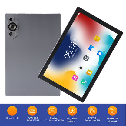 Android 14 Tablet, 10.1 Inch Android Tablets 8GB RAM 256GB ROM 128GB Expand, 1920*1080 IPS Screen Ten-Core Processor 8MP+20MP Dual Camera, Bluetooth WiFi Tablets for Kids, GMS, Gray