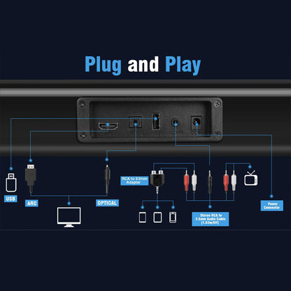 2 in 1 Separable Sound Bars for TV, Bluetooth 5.0 Surround Sound System for TV Wireless Connect, 37 Inch Soundbar for Home Theater, ARC/Optical/USB Cables & Remote TV Speakers, Wall Mountable