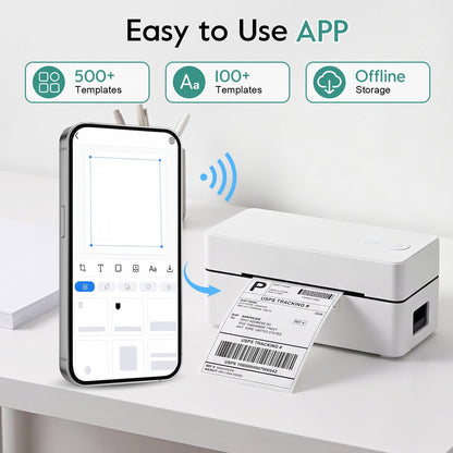 Bluetooth Thermal Shipping Label Printer, 4x6 Portable Thermal Address Label Maker for Small Business, Compatible with iPhone/Android/Windows/Mac, Works with Etsy Shopify USPS & More, White