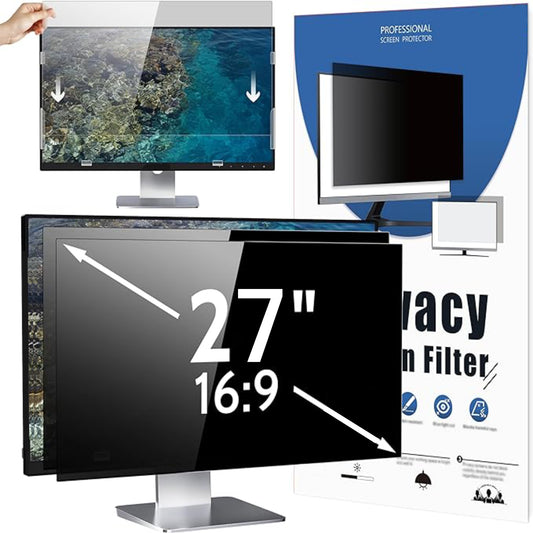 27" Computer Privacy Screen Filter for 16:9 Widescreen Monitor Screen Protector, Desktop PC Monitor Privacy Film, Monitor Privacy Shield and Anti-Glare, Anti-Scratch, Anti Blue Light Protector
