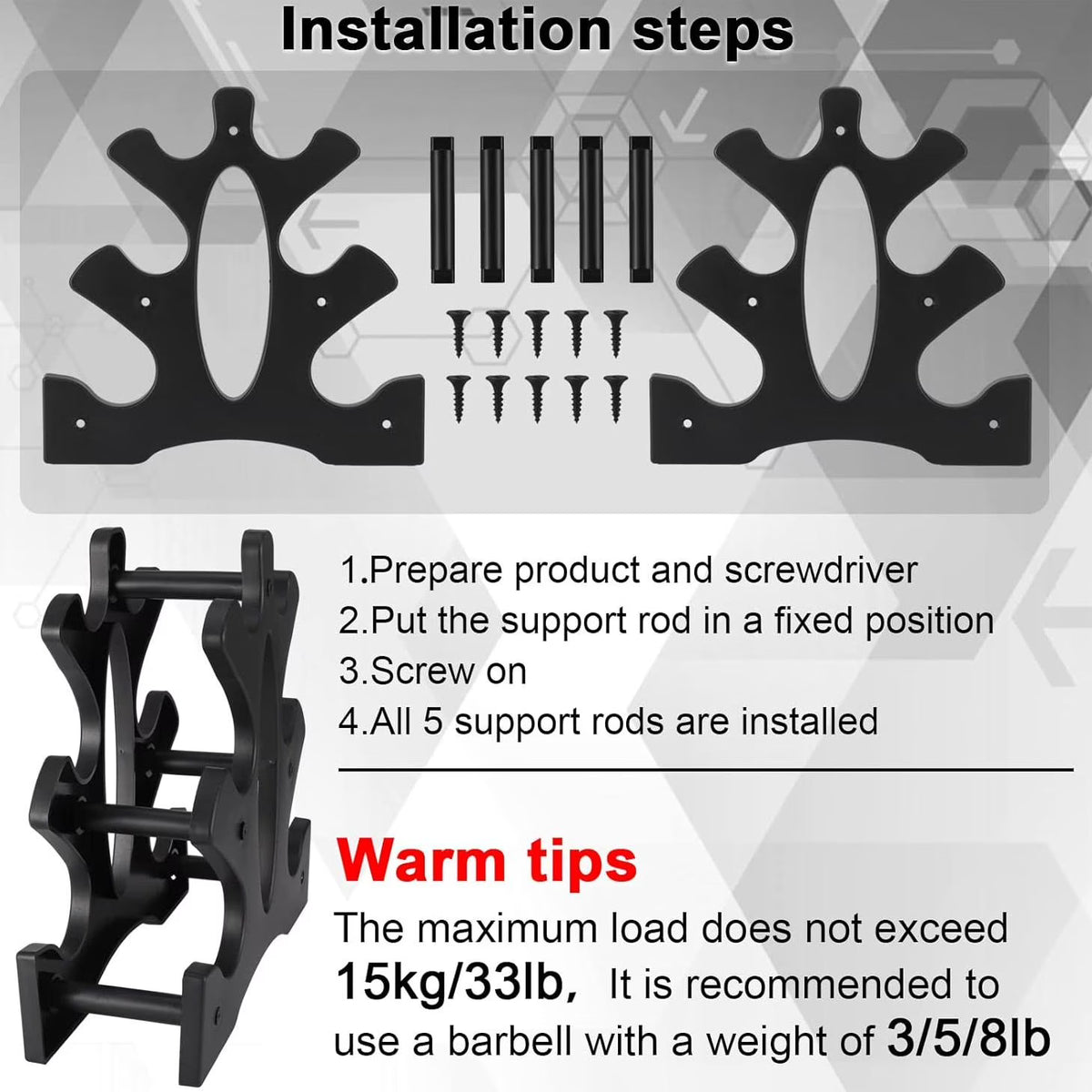 3 Tier Dumbbell Rack, Weight Rack For Home Gym, Dumbbell Stand for Free Weights