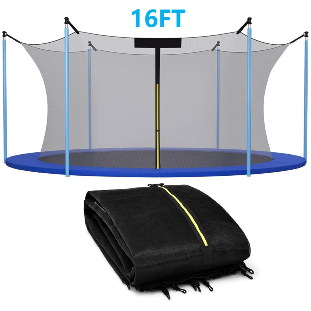 16FT Trampoline Replacement Safety Enclosure Net for 12 Sraight Poles, Trampoline Safety Net Replacement Enclosure Net for 16FT, Weather-Resistant, Tear-Proof, NET ONLY