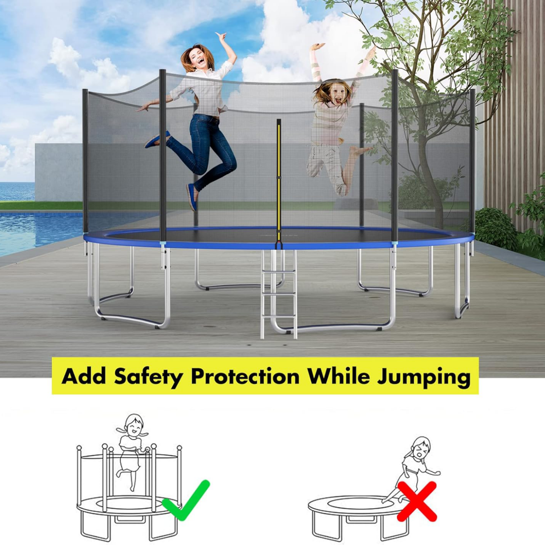 16FT Trampoline Replacement Safety Enclosure Net for 12 Sraight Poles, Trampoline Safety Net Replacement Enclosure Net for 16FT, Weather-Resistant, Tear-Proof, NET ONLY