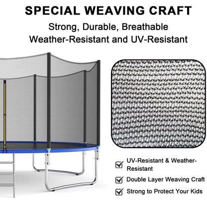 16FT Trampoline Replacement Safety Enclosure Net for 12 Sraight Poles, Trampoline Safety Net Replacement Enclosure Net for 16FT, Weather-Resistant, Tear-Proof, NET ONLY