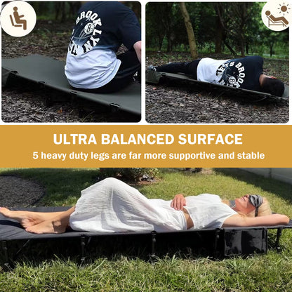 75" Portable Camping Cot For Adults, 330 Lbs Folding Camping Bed With 5 Stabilizers & Side Pocket, Black Guest Bed Easy Setup Lightweight Camping Cots For Hiking Climbing Backpacking, 25.6"x5.9"