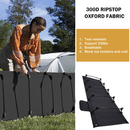 75" Portable Camping Cot For Adults, 330 Lbs Folding Camping Bed With 5 Stabilizers & Side Pocket, Black Guest Bed Easy Setup Lightweight Camping Cots For Hiking Climbing Backpacking, 25.6"x5.9"