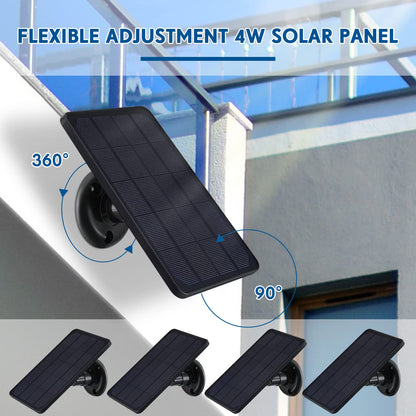 Solar Panel for Security Camera, 4W USB Solar Panel for DC 5V Outdoor Rechargeable Battery Camera, IP65 Waterproof, Support Micro USB & USB C Port with 9.8ft Cable, Adjustable Security Mount, Black