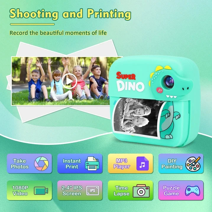 Camera Instant Print, 1080P HD Instant Print Camera, with 3 Rolls Paper & 32GB Card, 24MP Selfie Digital Camera for Christmas Birthday Gifts, Green