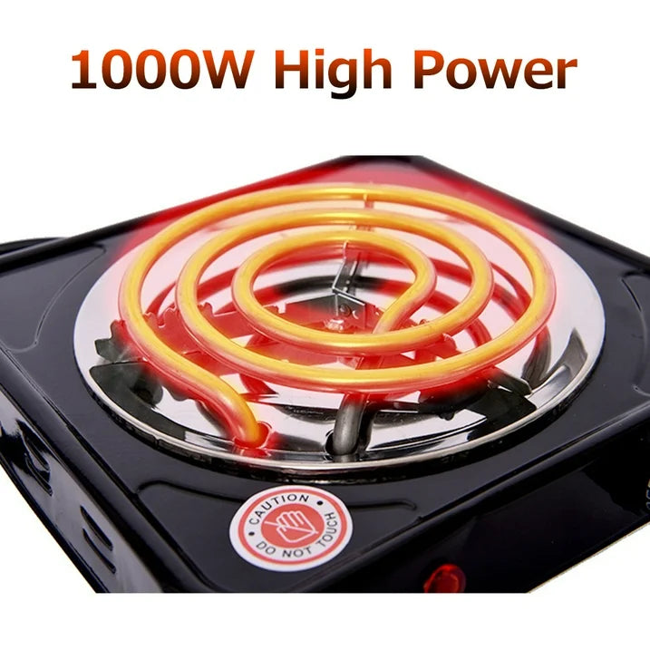 Electric Hot Plate for Cooking, 1000W Electric Burner with 5 Level Temperature Control, Portable Stove for Home Dorm Office Kitchen Camping Single Burner Stainless Steel Electric Cooktop, Black