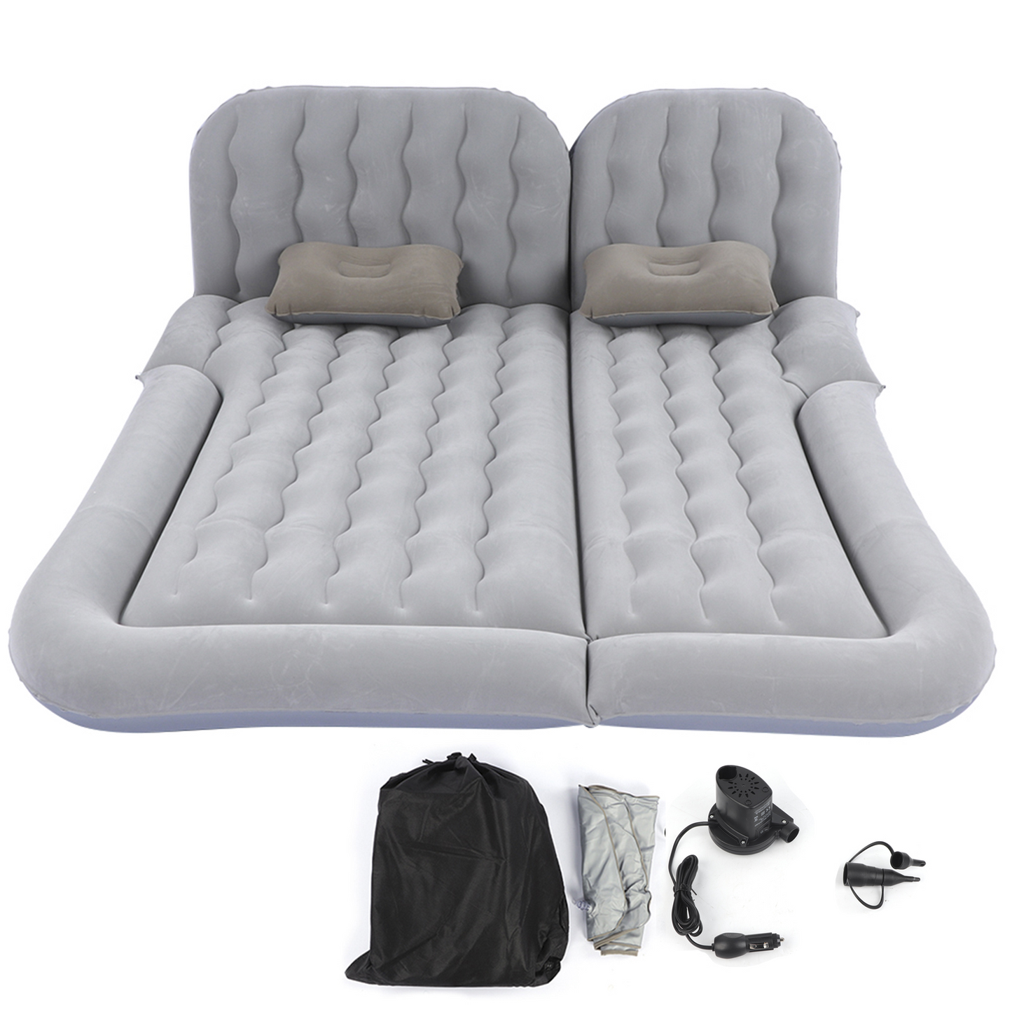 Air Mattress with Pump, Inflatable Mattress Fits Most Cars, Portable Travel Sleeping Bed Back Seat Mattress Airbed for Rest Sleep Travel Camping, Gray Air Couch with 2 Air Pillows