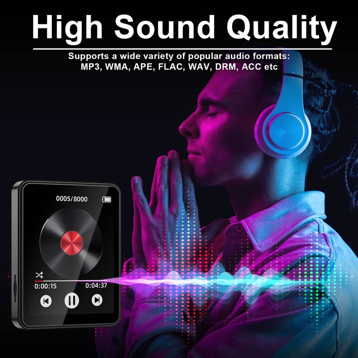 64GB MP3 Player with Bluetooth 5.2, Full TouchScreen 2.4" Portable MP3 Player with HD Speaker, FM Radio, HiFi Sound Digital Music Player with Voice Recorder & Expandable SD Card Slot, E-Book