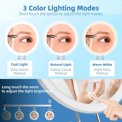 Magnifying Mirror with Light 30X, Large 6" Rechargeable 3 Colors Modes Dimming Lighted Makeup Mirror with 30X Magnification, LED Travel Magnified Mirror with 3 Suction Cups and 360 Degree Table Stand