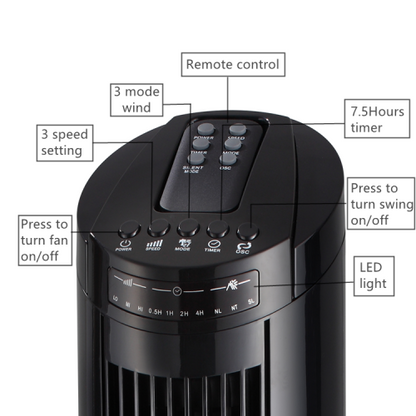29 Inch 90 Degree Oscillating Tower Fan, Top Mounted Remote, 3 Speeds Mode & 38dB Low Noise Operating, 7.5H Timing, Black