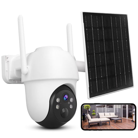 2K Solar Security Cameras Wireless Outdoor, Rechargeable Battery PTZ WiFi 4MP Camera for Home with Flashlight, PIR Motion Detection Alarm,Color Night Vision, 2-Way Talk, IP65 Waterproof, 32GB SD Card