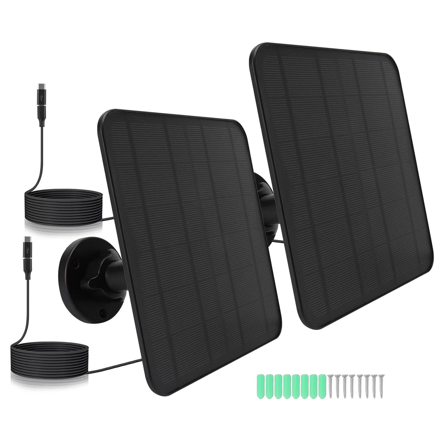 2Pack 12W Solar Panel for Security Camera Outdoor, 5V Micro USB/USB C Solar Panel Charger Compatible with Rechargeable Battery Powered Cam, IP65 Waterproof, 9.8ft Cable, 360° Adjustable Bracket