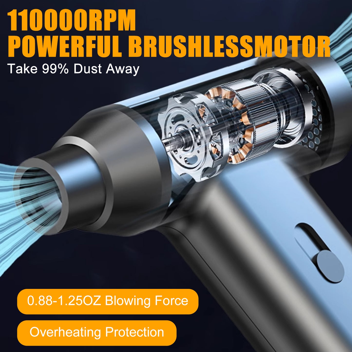 Turbo Fan 110000RPM Variable Speed Brushless Motor Mini Electric Air Duster Portable Blower Fan for Home Car Office