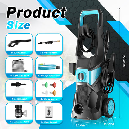 Electric Pressure Washer, 4000PSI Max 2.4 GPM with 4 Nozzles, Portable High Pressure Cleaning Machine Washer with 32FT Hose, for Cars, Driveways, Fences, Patios, Home Cleaning