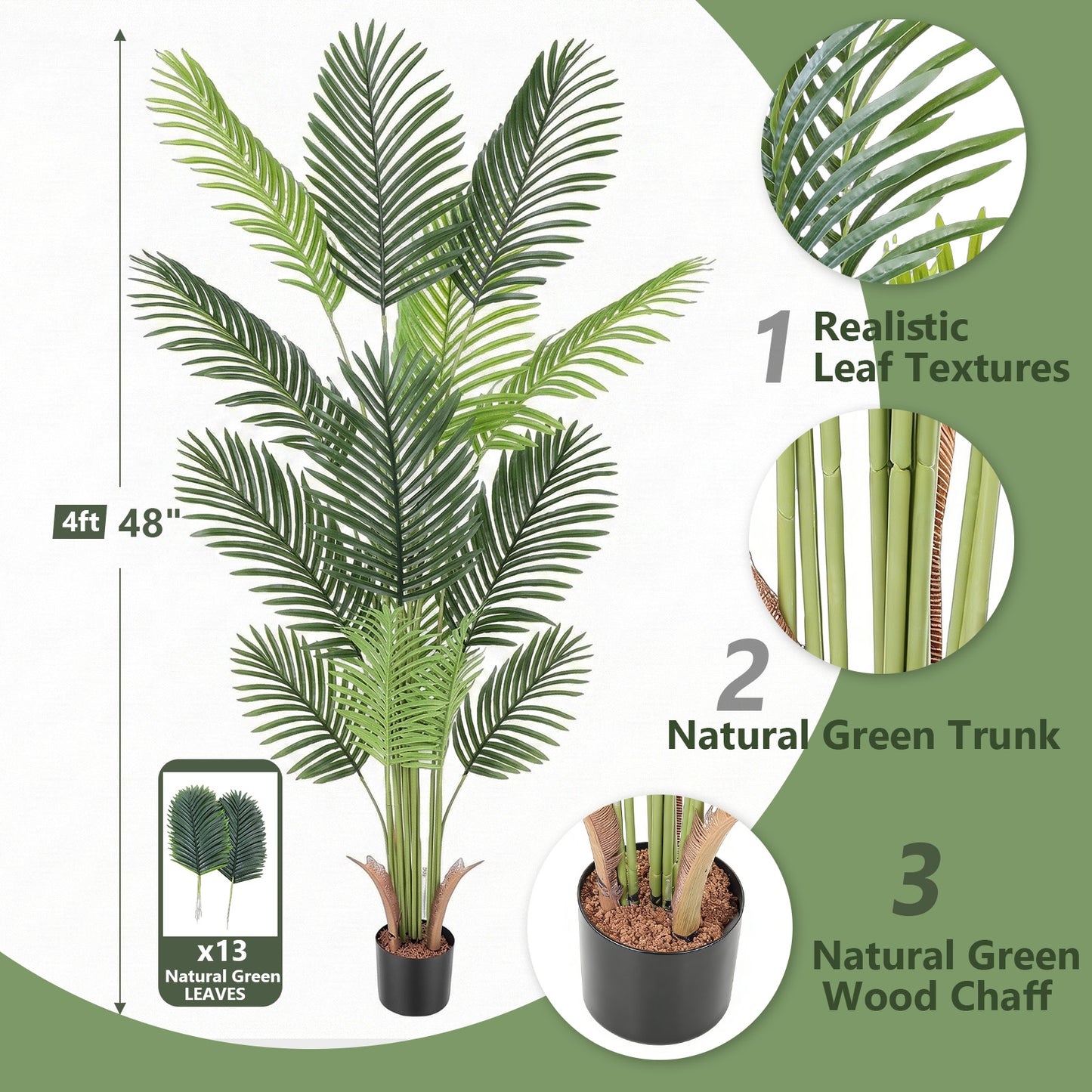 4ft Artificial Palm Plants, 4ft Palm Tree, Pre Potted Faux Greenry Tree for Home Decor Office House Living Room Indoor Outdoor, Big Plants House Plants