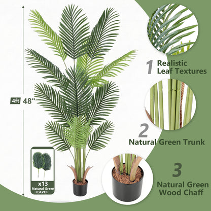 4ft Artificial Palm Plants, 4ft Palm Tree, Pre Potted Faux Greenry Tree for Home Decor Office House Living Room Indoor Outdoor, Big Plants House Plants