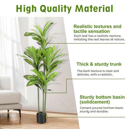 Artificial Plants, 4ft Dracaena Tree In Black Plastic Pot, Faux Plants Indoor Outdoor Decor, Silk Plants For Home Decor Office Porch Patio Perfect Housewarming Gift