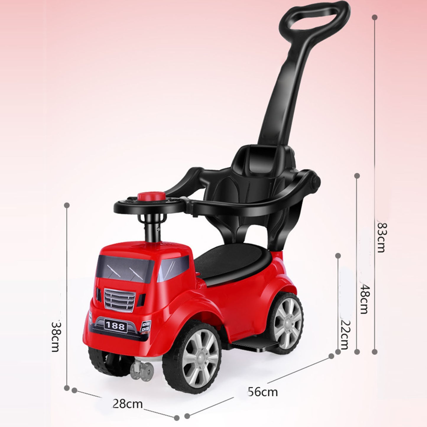 Kids Ride On Push Car, Red Steering Wheel Foot Pedal Ride On Push Car Honking Button Comfortable Grip  For Outdoor Use